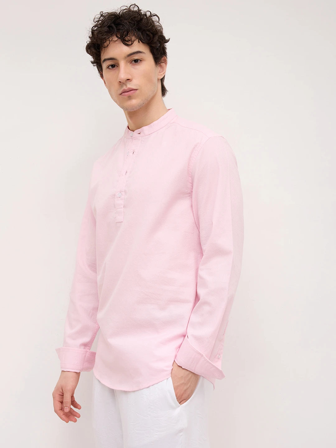 Soft Pink Micro Basket Weave Kurta