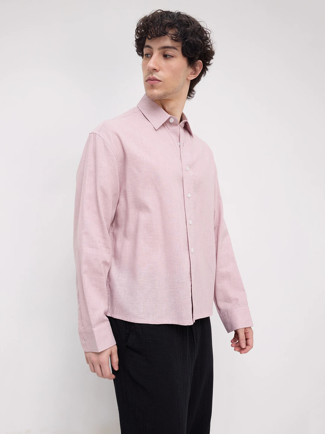 Luxe Blush Pink Fine Textured Boxy Fit Crop Shirt