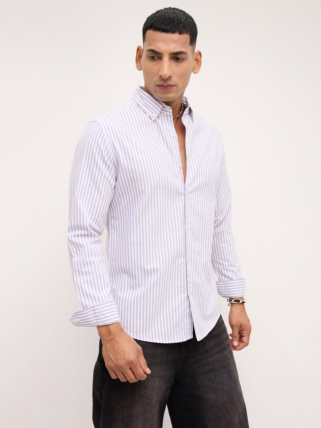Soft Purple Oxford Candy Striped Button-Down Shirt