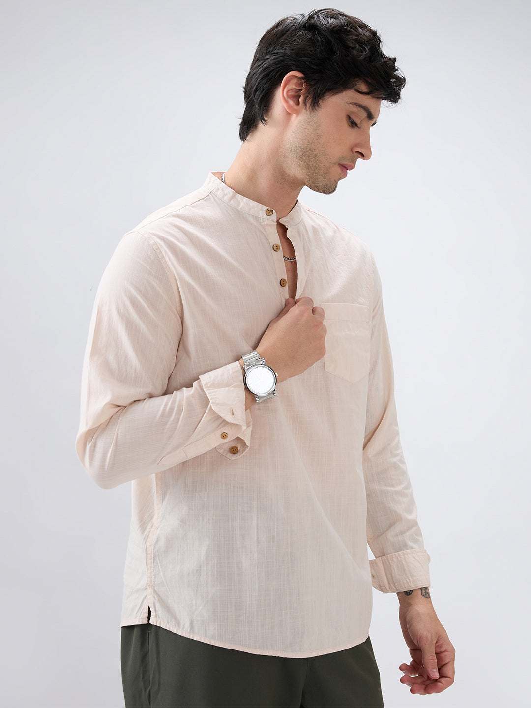 Alabaster Cream Slub Textured Kurta