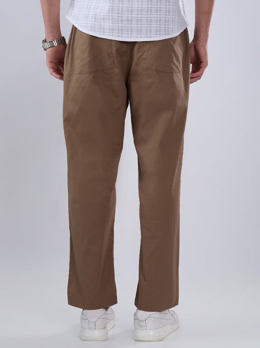Solid Brown Tapered Trousers