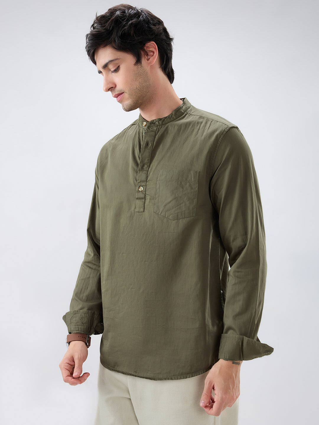 Elegant Olive Poplin Kurta