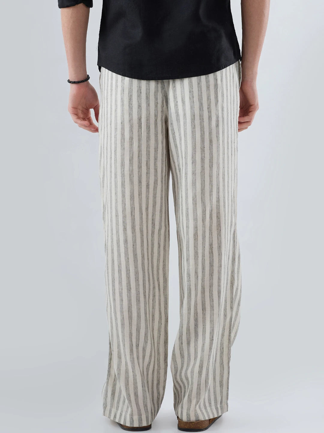Olive & Ivory Striped Linen Blend Wide Leg Trousers