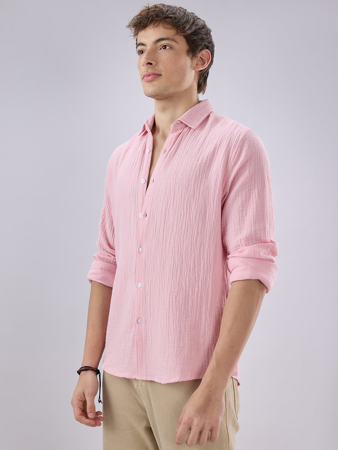 Solid Baby Pink Double Cloth Shirt