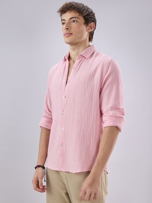 Solid Baby Pink Double Cloth Shirt