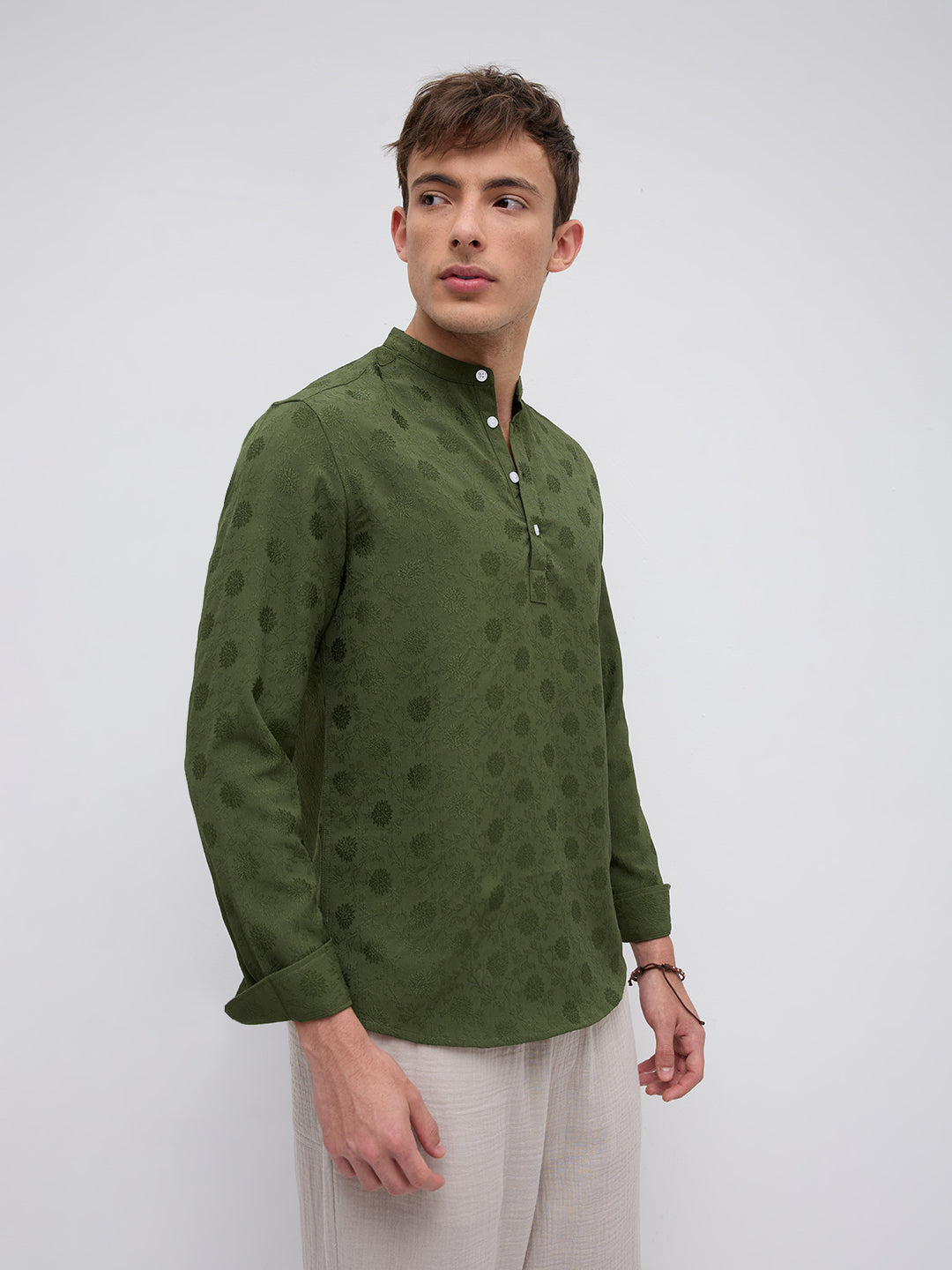 Forest Green Floral Embossed Kurta