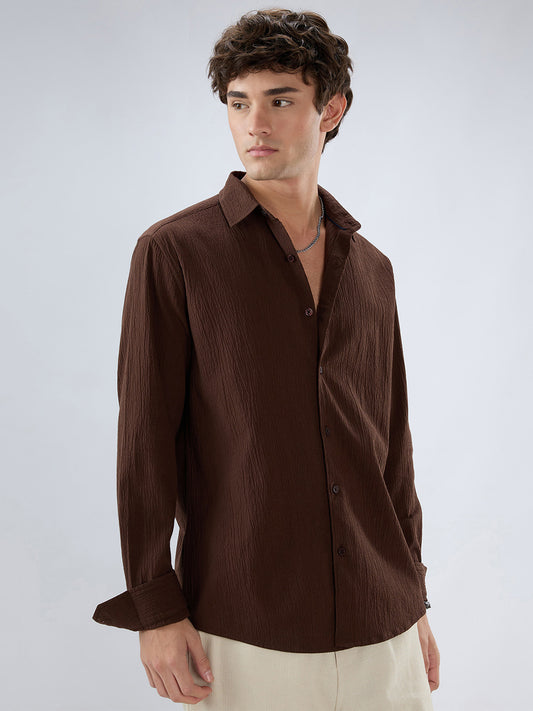 Roasted Coffee Brown Textured Shirt