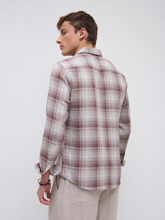 Dusty Brown Shadow Gradient Checks Shirt