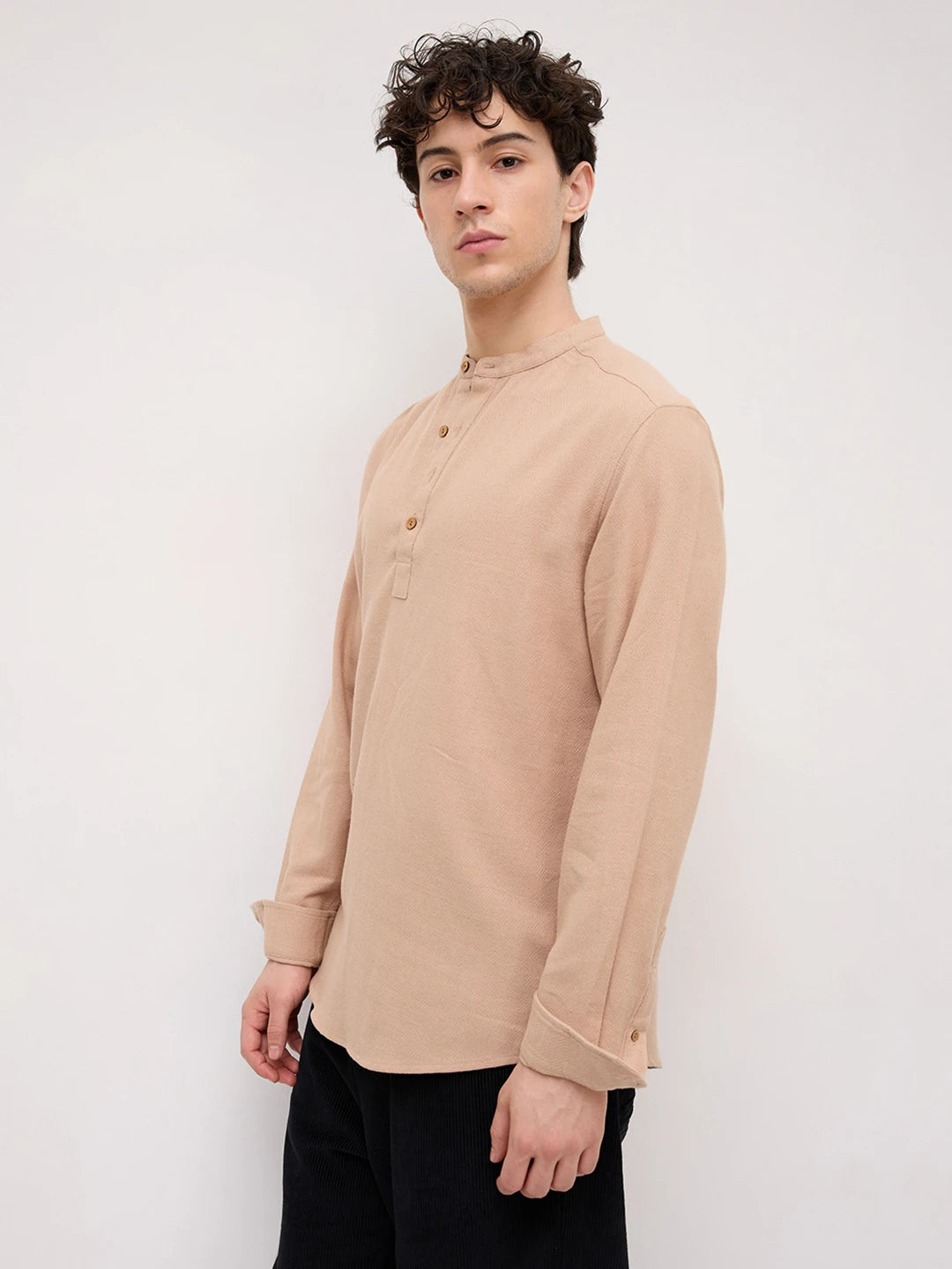 Beige Fine Geometrical Weave Textured Kurta