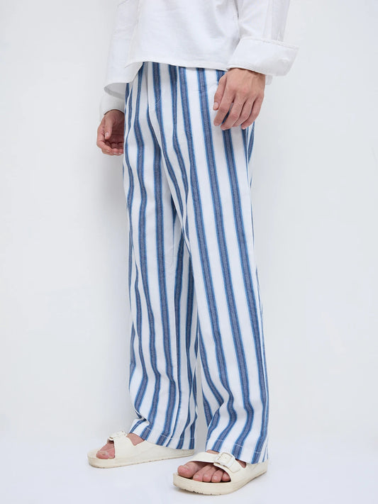 Luxe Denim Striped Straight Fit Trousers