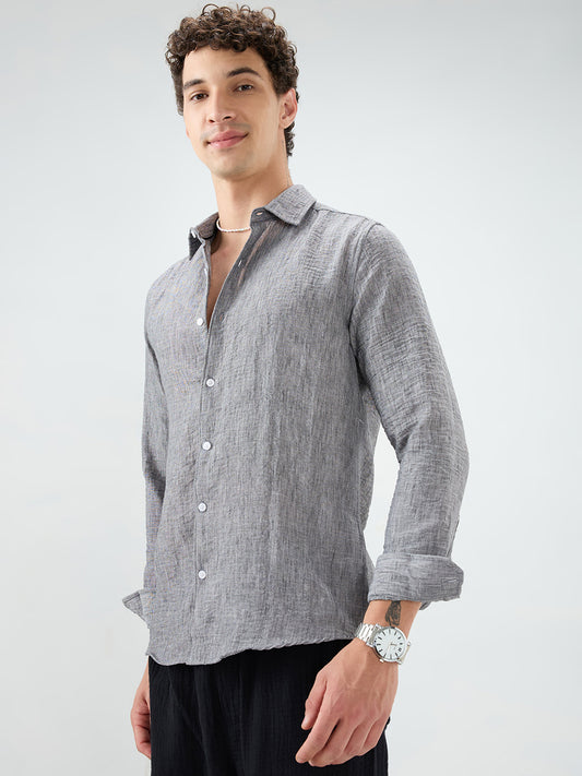 Charcoal Grey Dense-Weave Crinkled Shirt