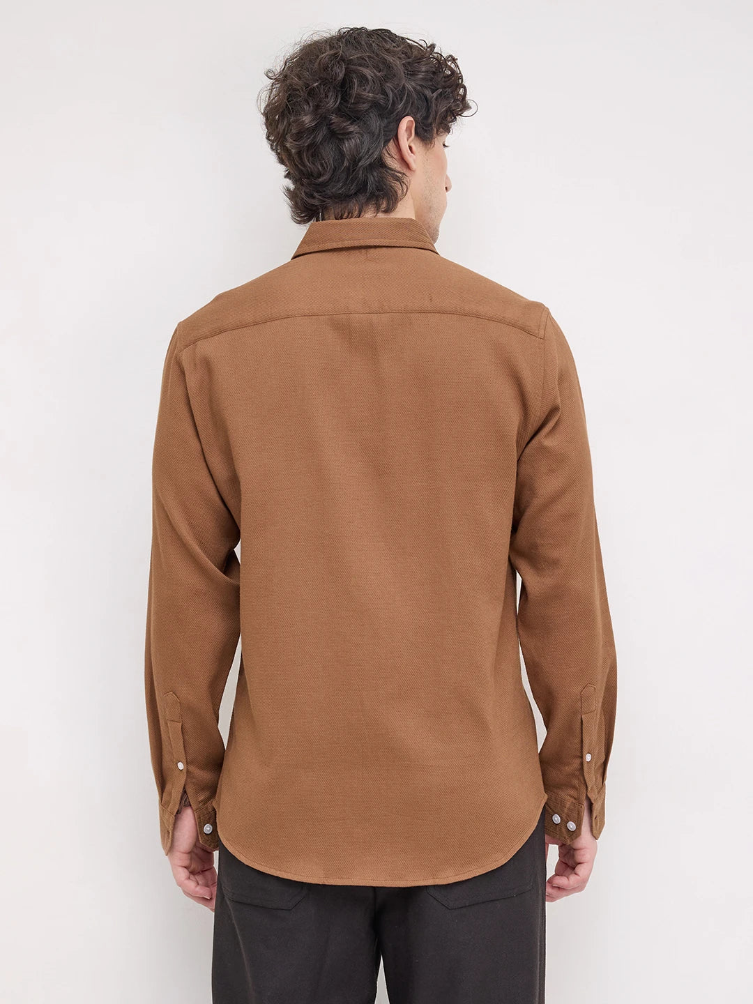 Elevated Russet Brown Honeycomb Weave Shirt