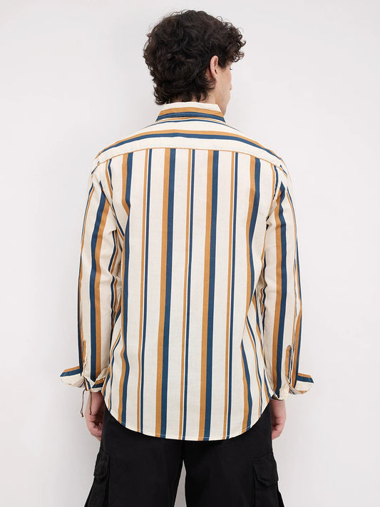 Cream & Teal Awning Stripes Shirt