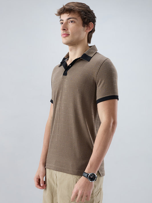 Dusty Beige Contrast Polo Neck T-shirt