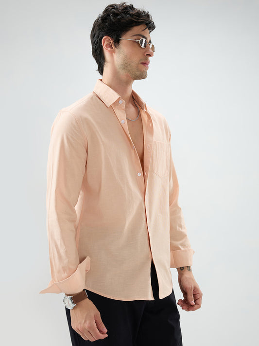 Pastel Peach Slub Textured Everyday Shirt