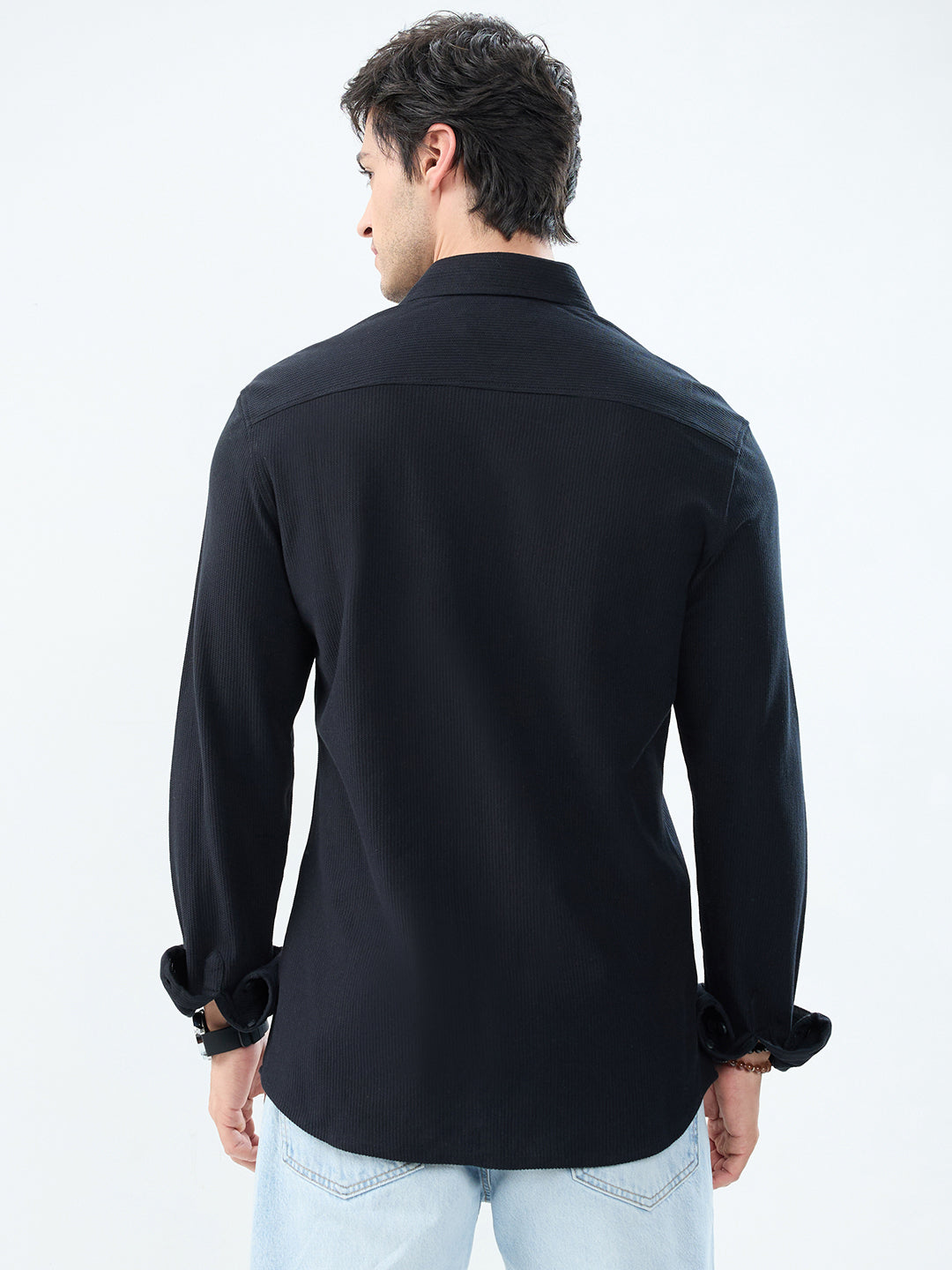 Classic Black Textured Knit Shirt