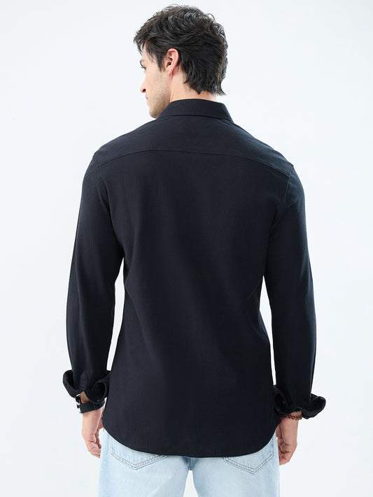 Classic Black Textured Knit Shirt