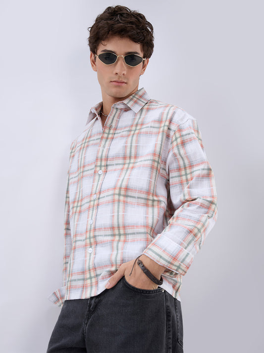 Crimson Thread Plaid Textured Checks Boxy Fit Crop Shirt