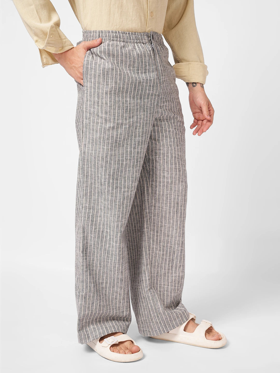 Cool Grey Core Striped Wide Leg Trousers