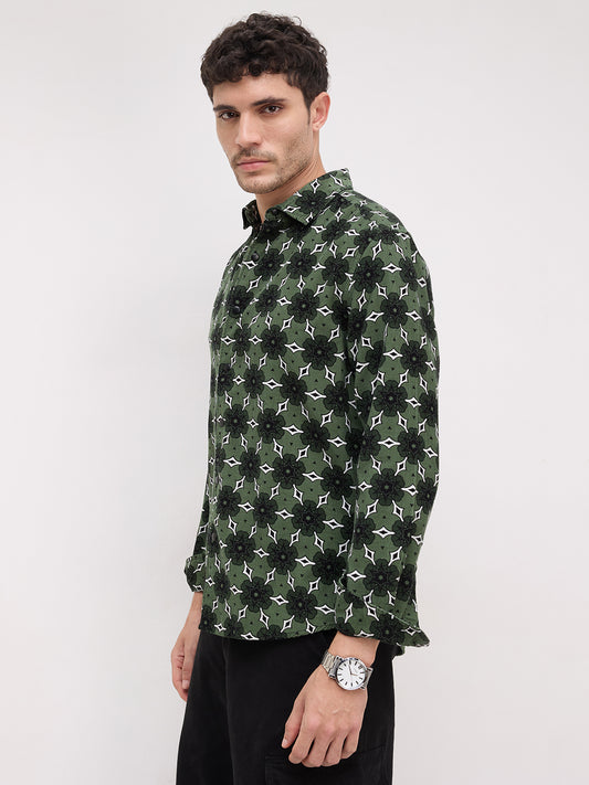 Emerald Green Floral Bloom Corduroy Shirt