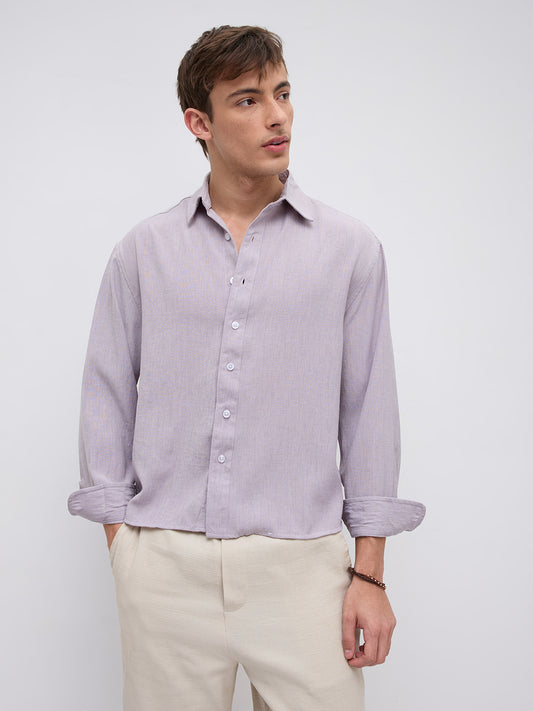 Soft Lilac Smooth Weave Boxy Fit Crop Shirt