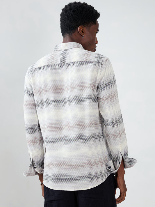 Grey Jacquard Wave Pattern Striped Shirt