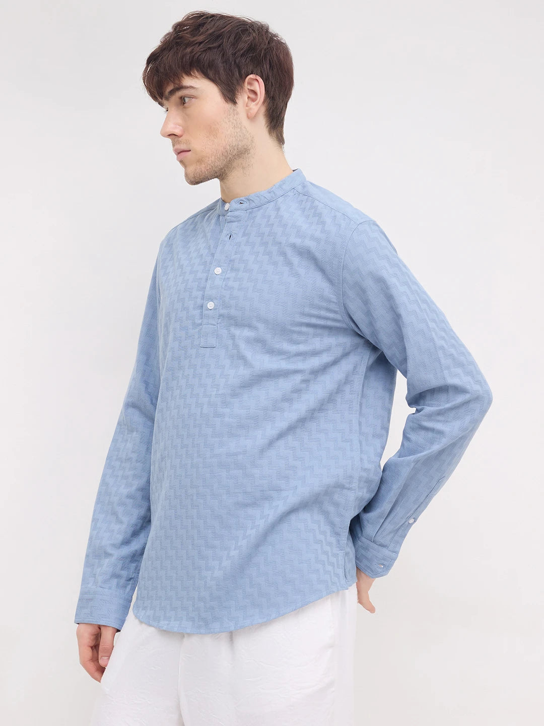 Aqua Blue Abstrast Maze Textured Kurta