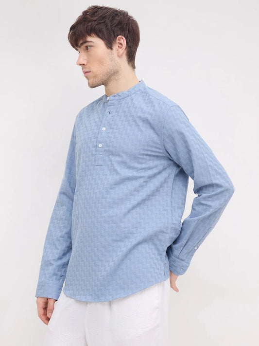 Aqua Blue Abstrast Maze Textured Kurta