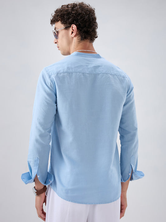 Luxe Sky Blue Linen Blend Kurta