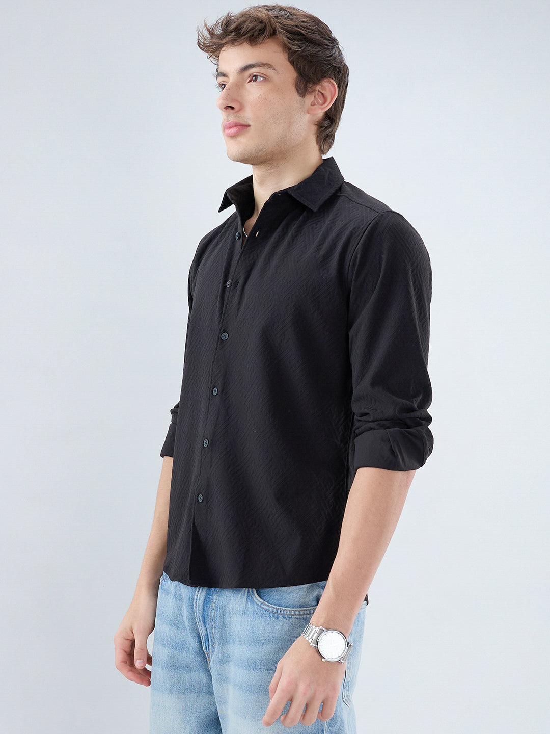 Black Interlock Maze Weave Knitted Shirt