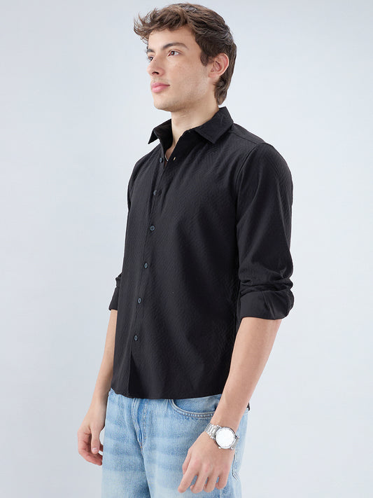 Black Interlock Maze Weave Knitted Shirt