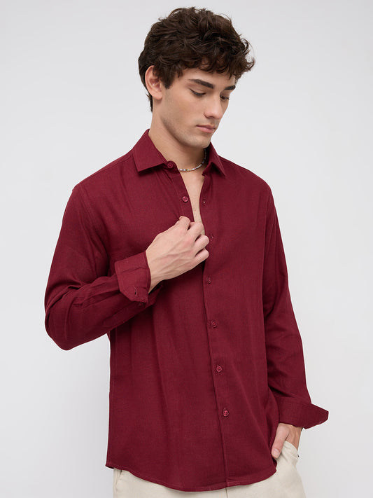 Elegant Maroon Linen Blend Everyday Shirt