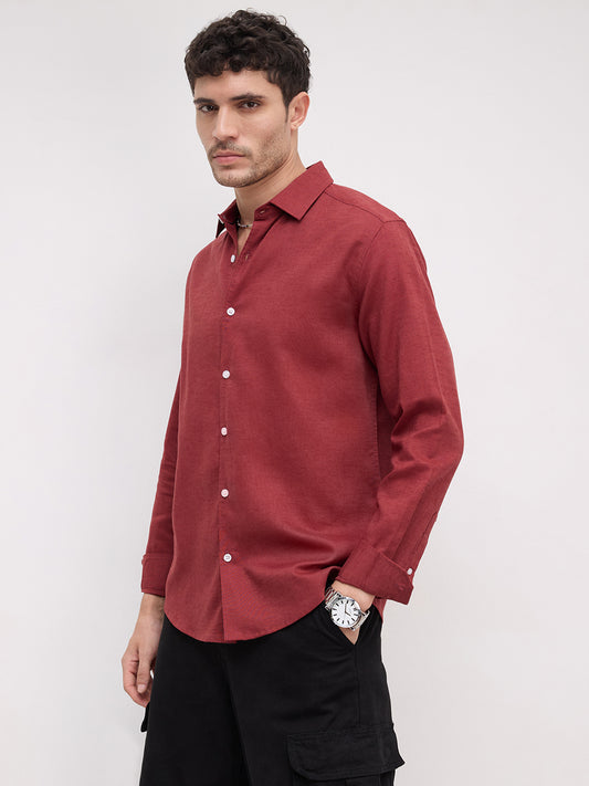 Luxe Blood Red Linen Blend Shirt