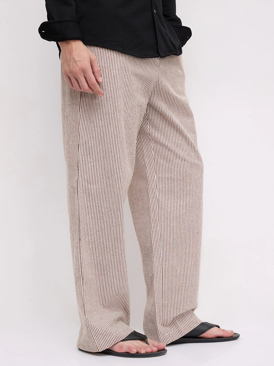 Brown & Ivory Striped Wide Leg Trousers