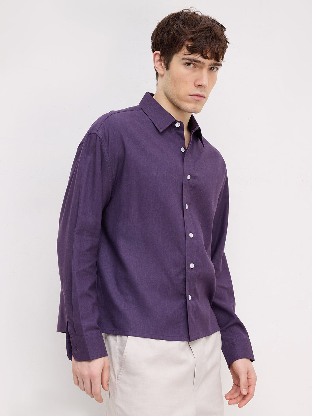 Matte Purple Fine Textured Boxy Fit Crop Shirt