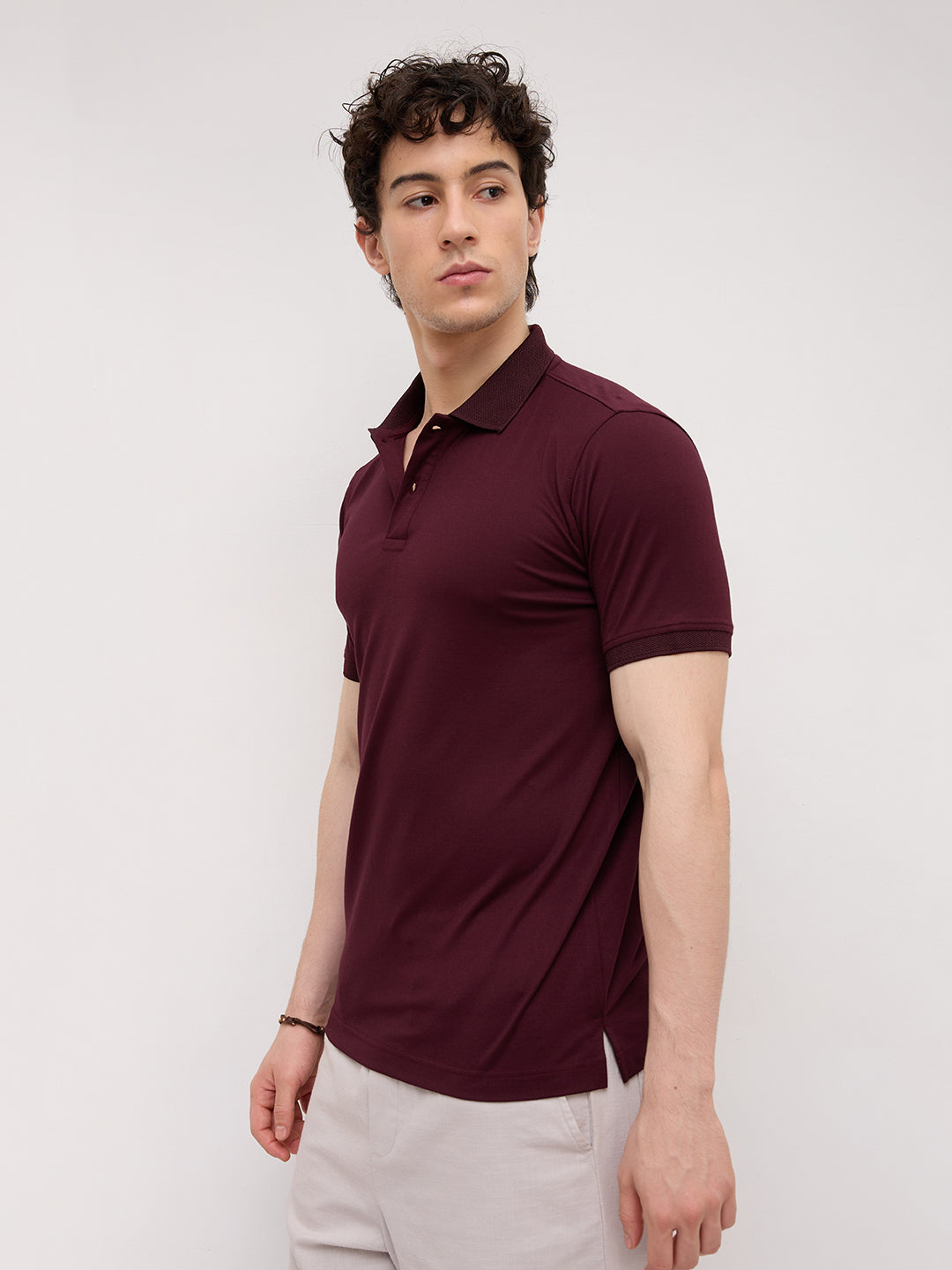 Royal Maroon Honeycomb Polo Knit T-Shirt