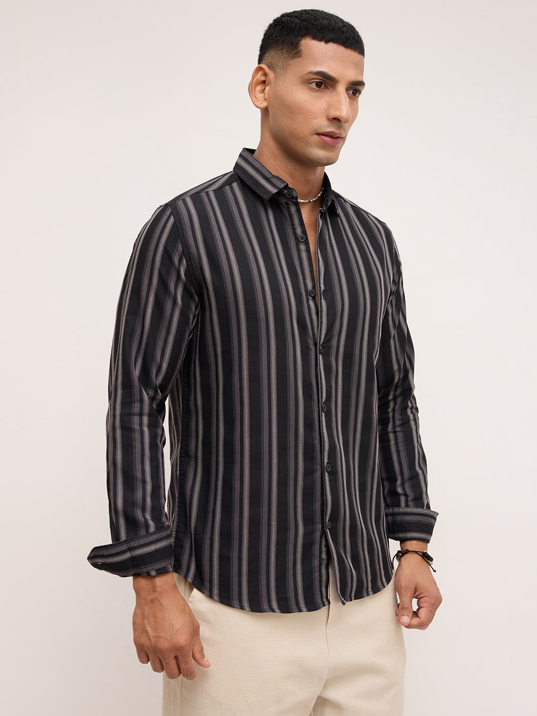Black & Grey Broad Striped Shirt