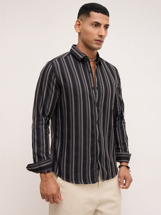 Black & Grey Broad Striped Shirt