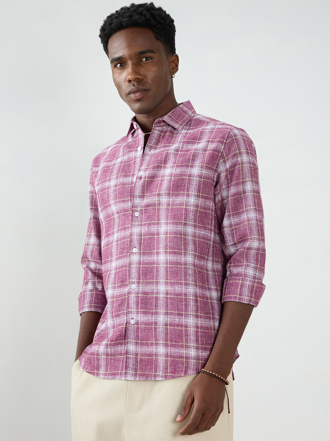 Vintage Maroon Plaid Checks Textured Shirt