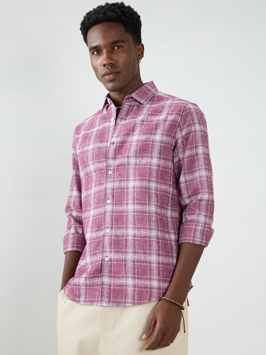 Vintage Maroon Plaid Checks Textured Shirt