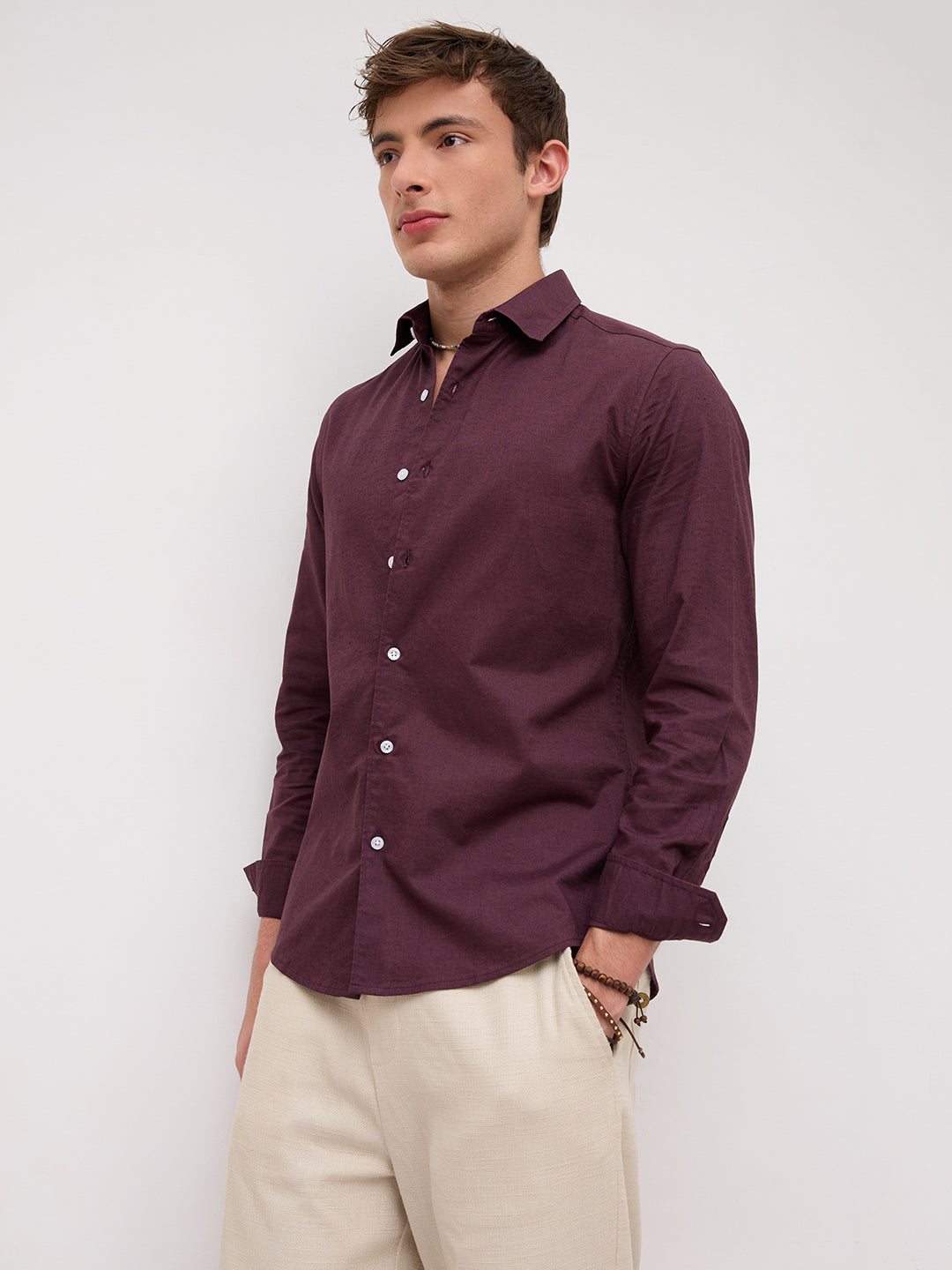 Rich Wine Linen Blend Everyday Shirt