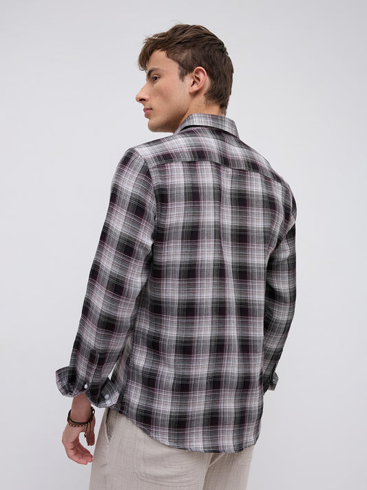 Classic Maroon & White Plaid Checks Shirt