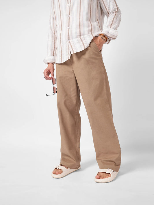 Elite Khaki Slub Weave Straight Fit Trousers