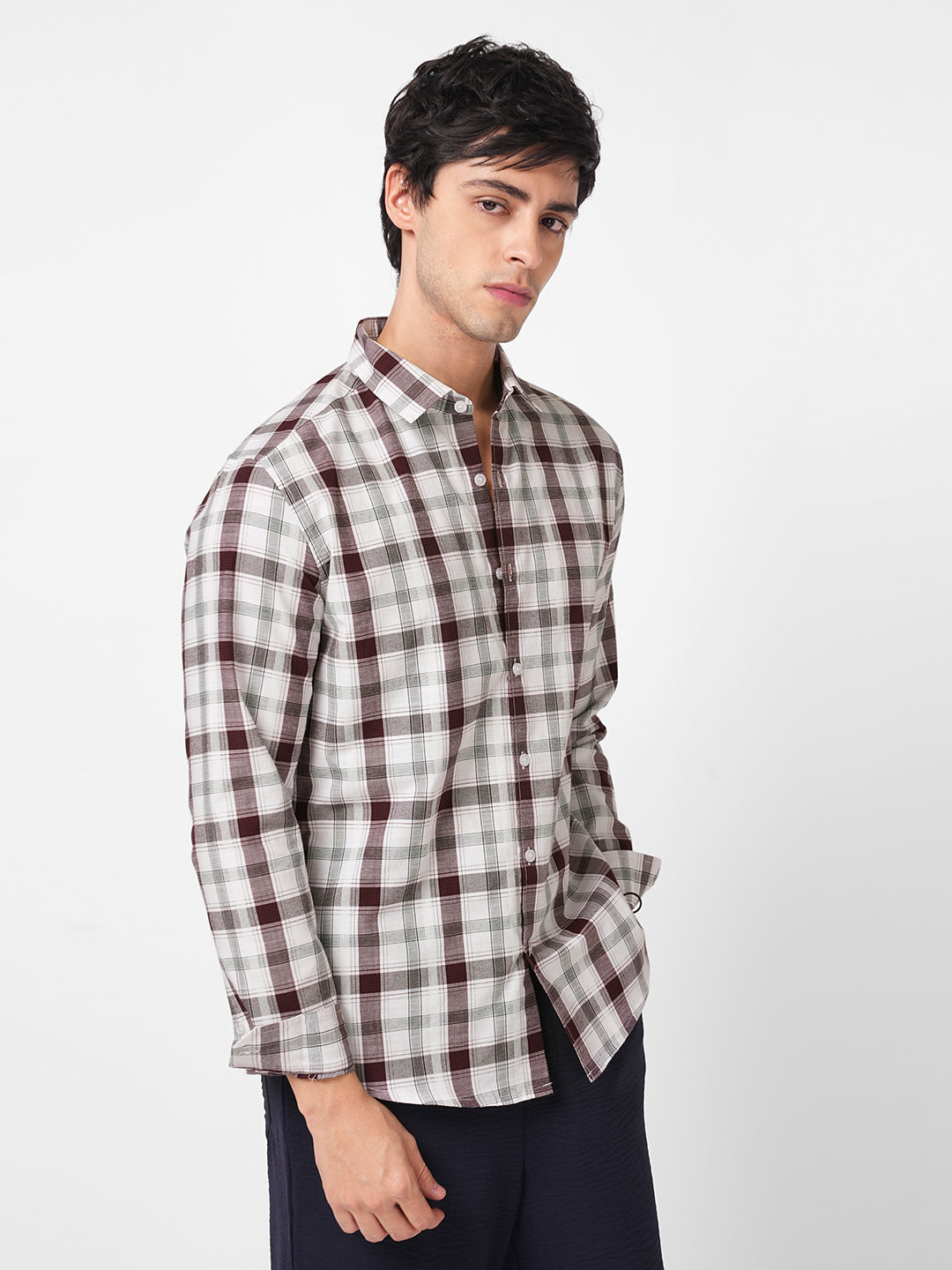 Classic Maroon & White Plaid Checks Shirt
