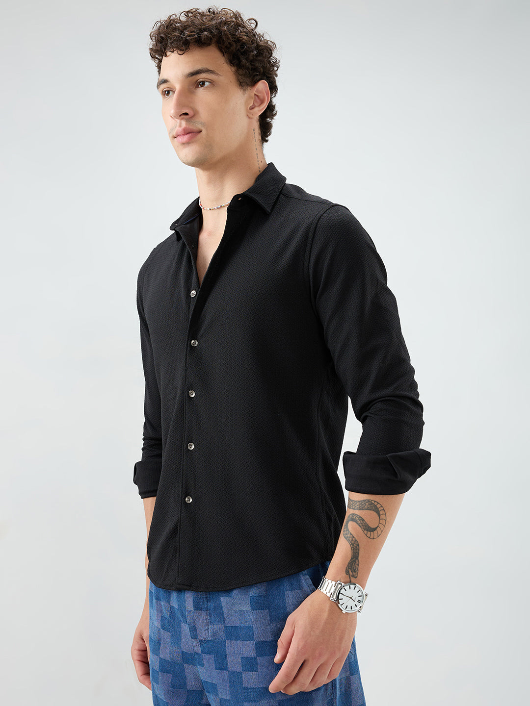 Classic Black Textured Shirt