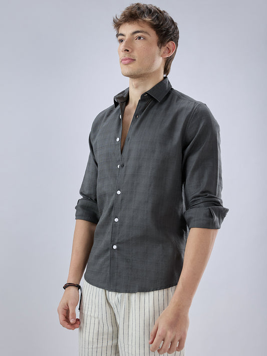 Charcoal Grey Micro Frid Textured Shirt