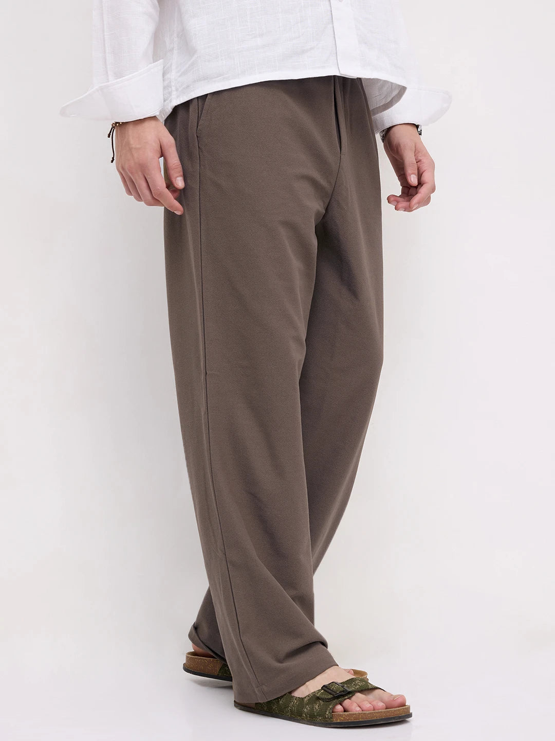 Espresso Brown Diagonal Textured Knitted Straight Fit Trousers