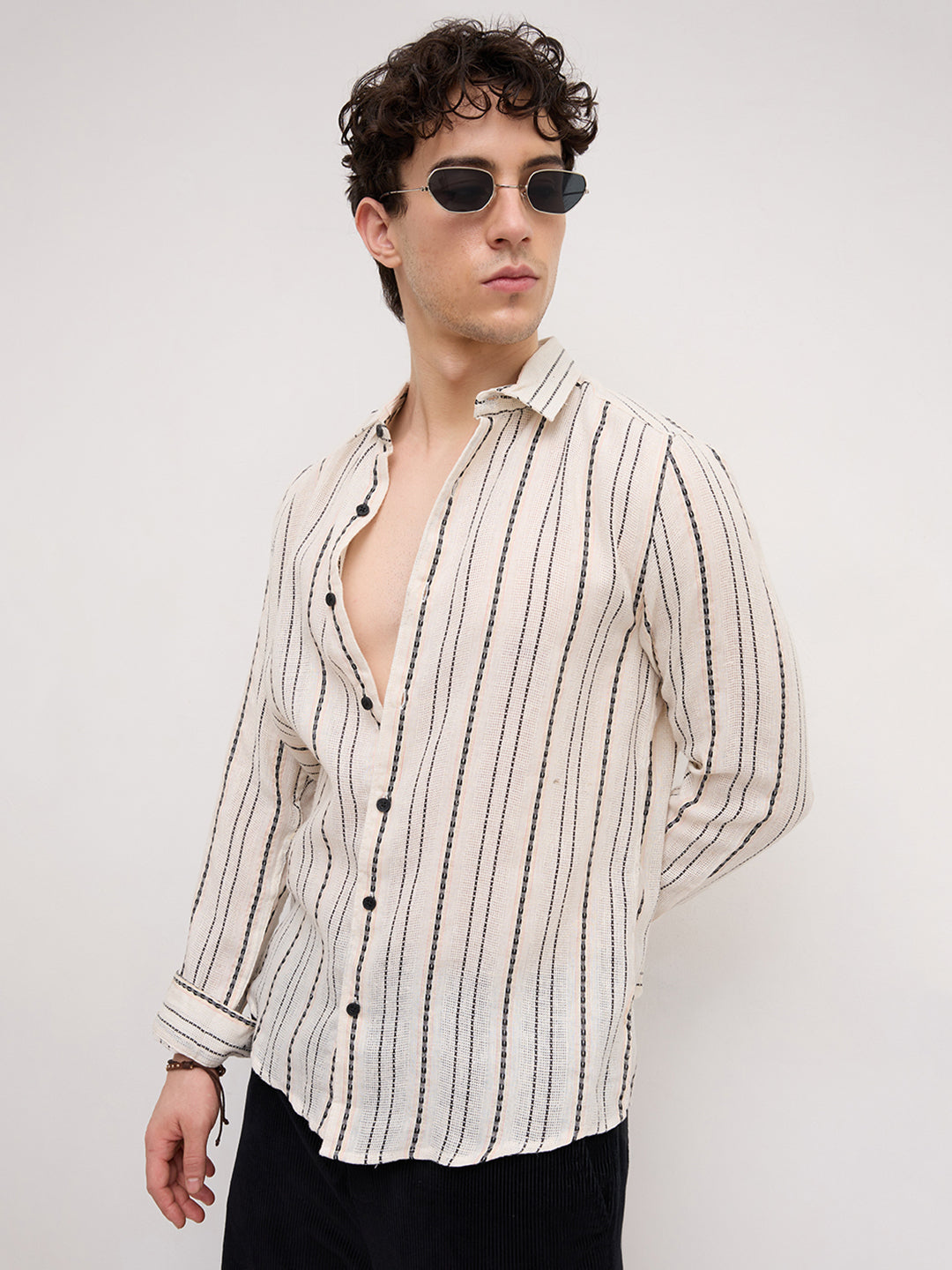 Burlap Ivory Vertical Stripe Dobby Shirt