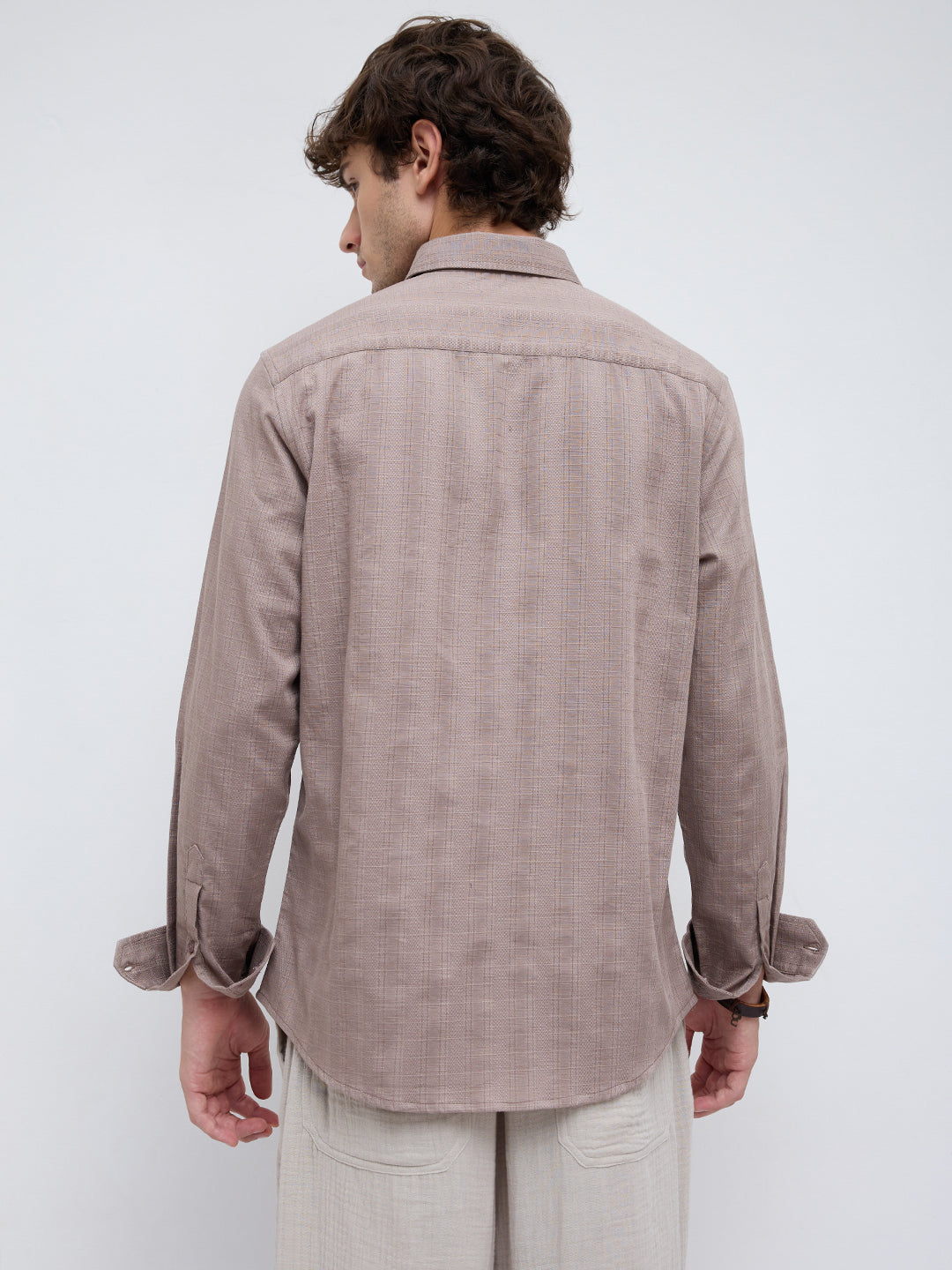 Muted Taupe Elevated Grid Detail Textured Shirt