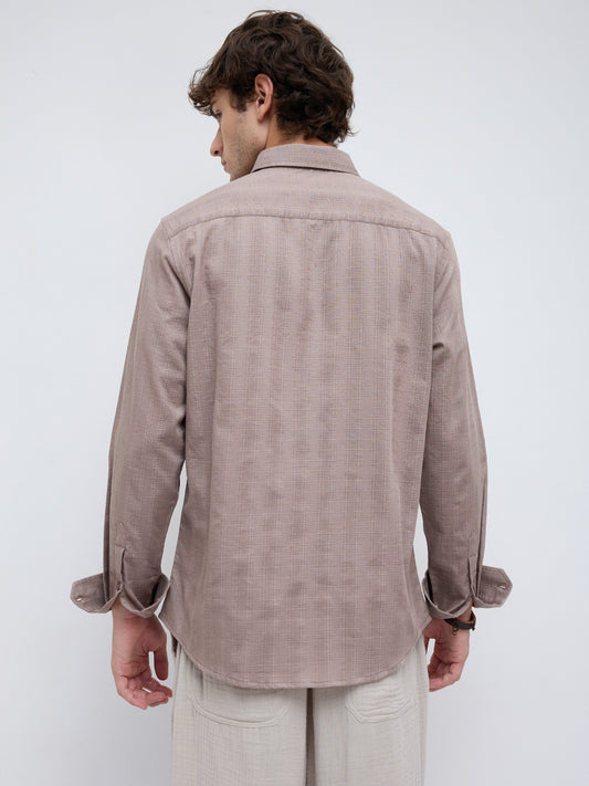Muted Taupe Elevated Grid Detail Textured Shirt